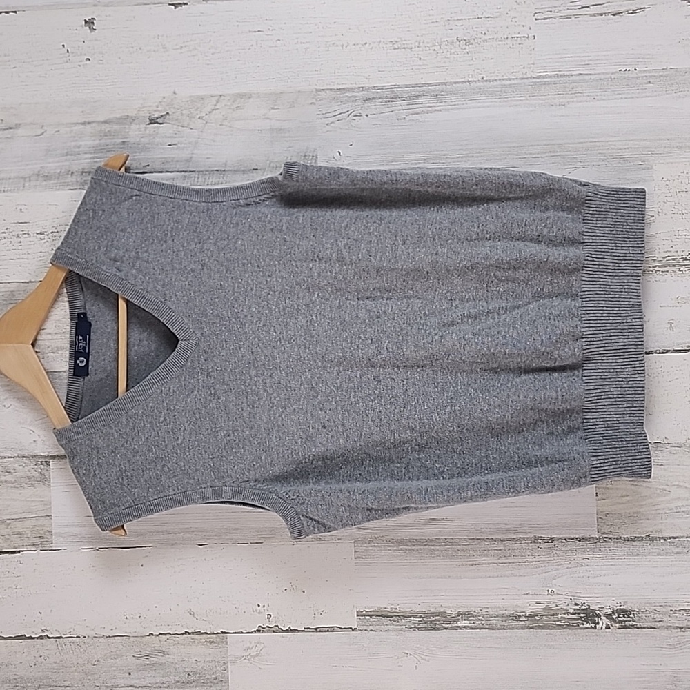 J. Crew factory heather gray 100% cotton vneck sweater vest academia Size Small